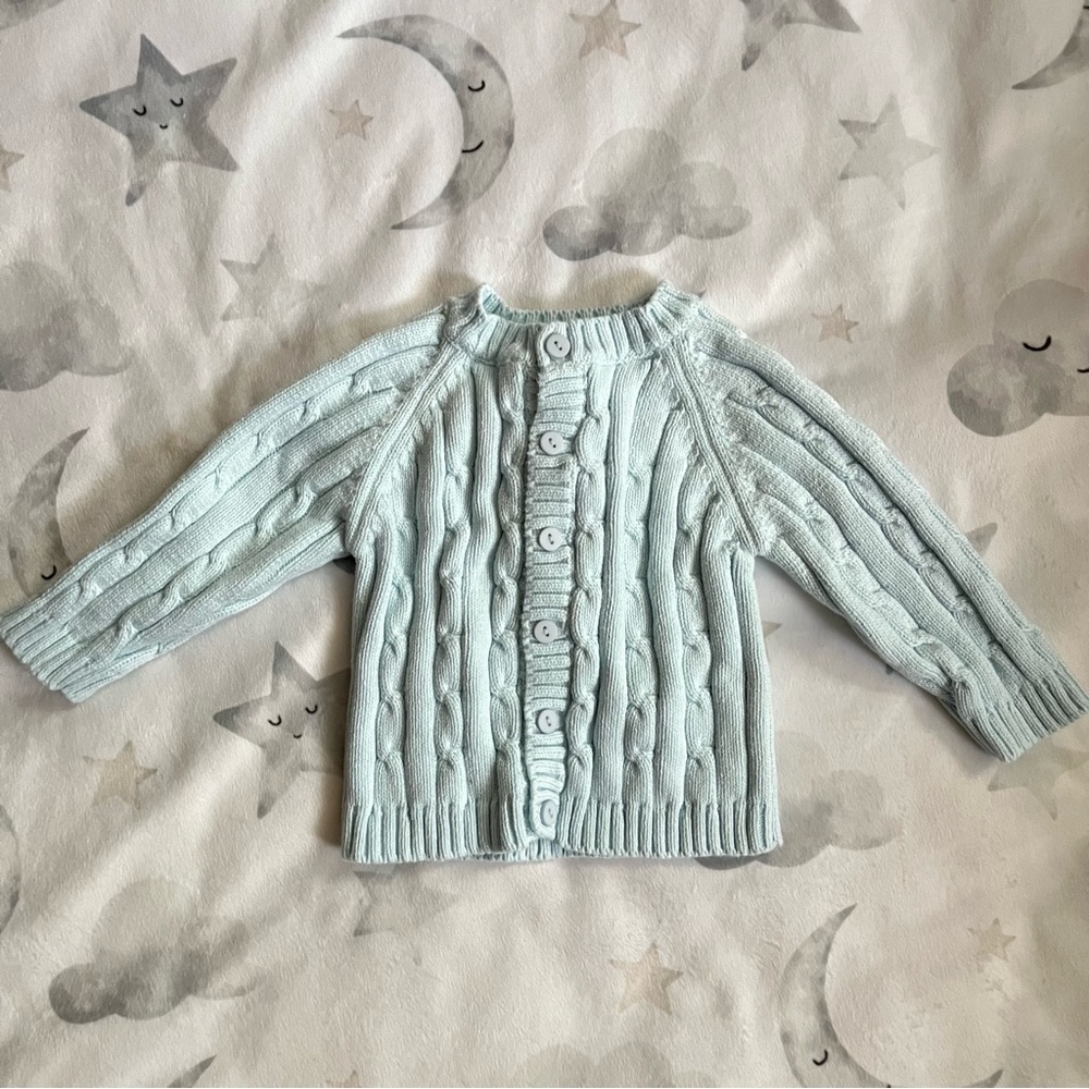 Vintage Light Blue Cable Knit Baby Sweater - Baby Dove - 6-9 months